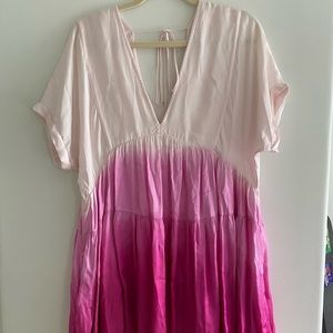 Free People Pink Ombré Satin Swing Dress